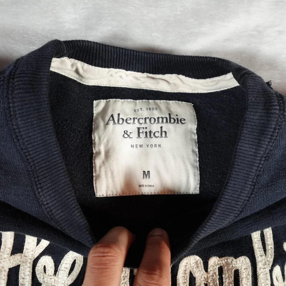 Abercrombie And Fitch New York Script Sweatshirt Mens M Slim Fit Blue - Picture 3 of 8